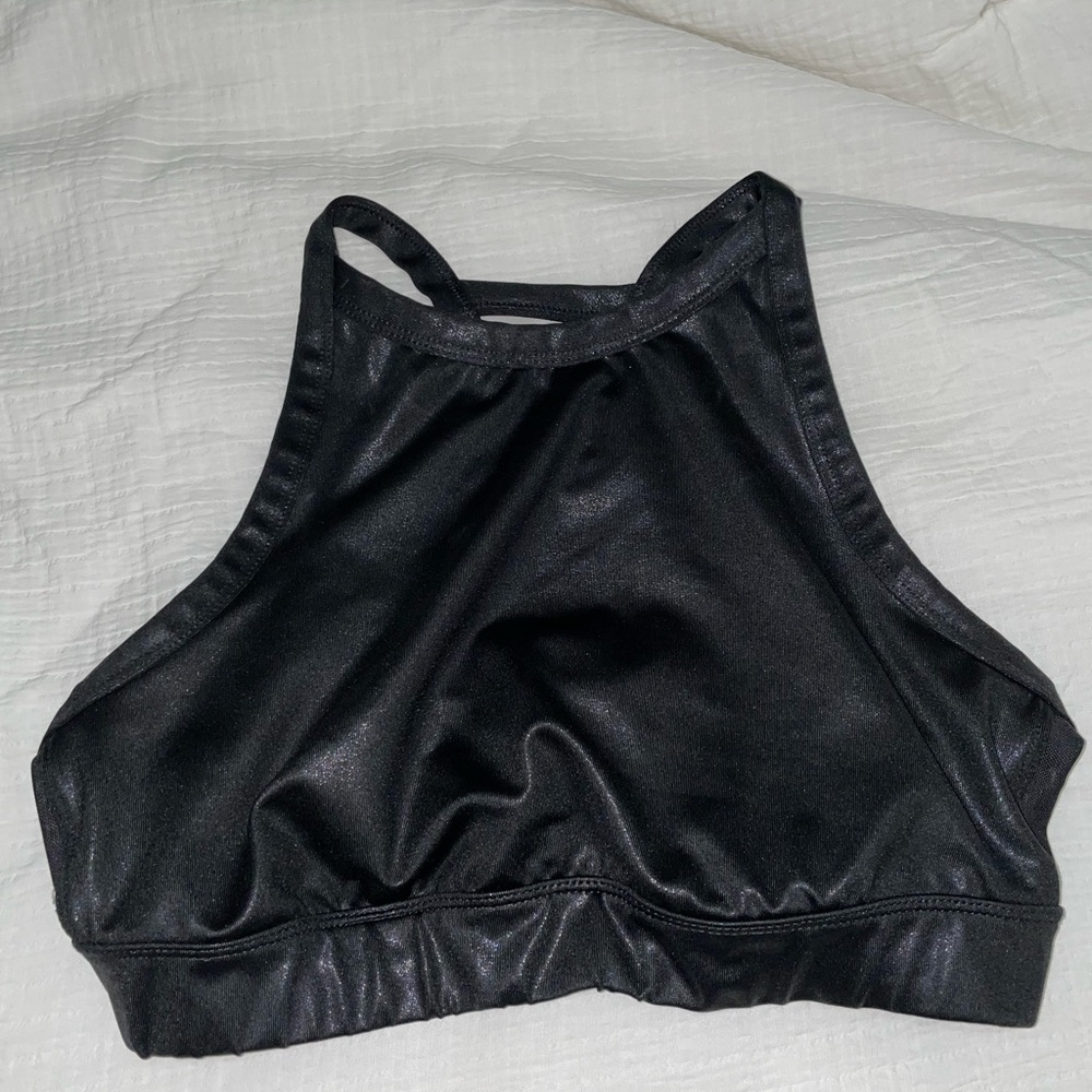 High Neck Black Shimmer Sports Bra, size M